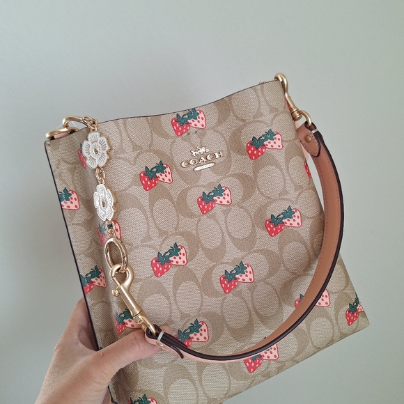 NWT Coach CB602 Mollie Bucket Bag 22 In Signature Canvas With Strawberry Print - Picture 3 of 11